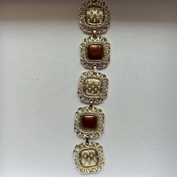 Vintage Brown Moonglow Lucite Bracelet Reversible Swivel Links Gold Tone Panel - Picture 5 of 9